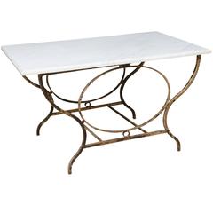 French Art Deco Marble and Iron Table