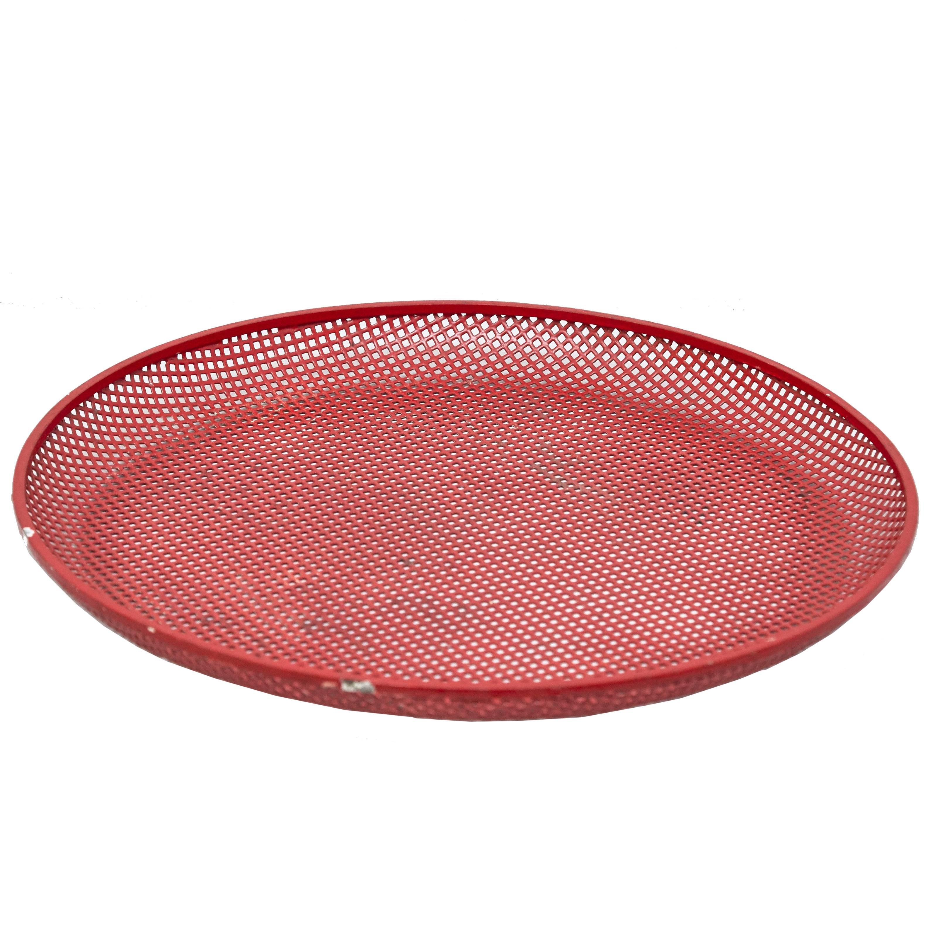 Mathieu Mategot Mid Century Modern Red Enameled Metal Plate, circa 1950