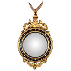 Eagle Regency Style Giltwood and Black Convex Glass Bullseye Mirror 7