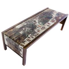 1960s Philip and Kelvin LaVerne Etched Bronze Waterfall Coffee Table