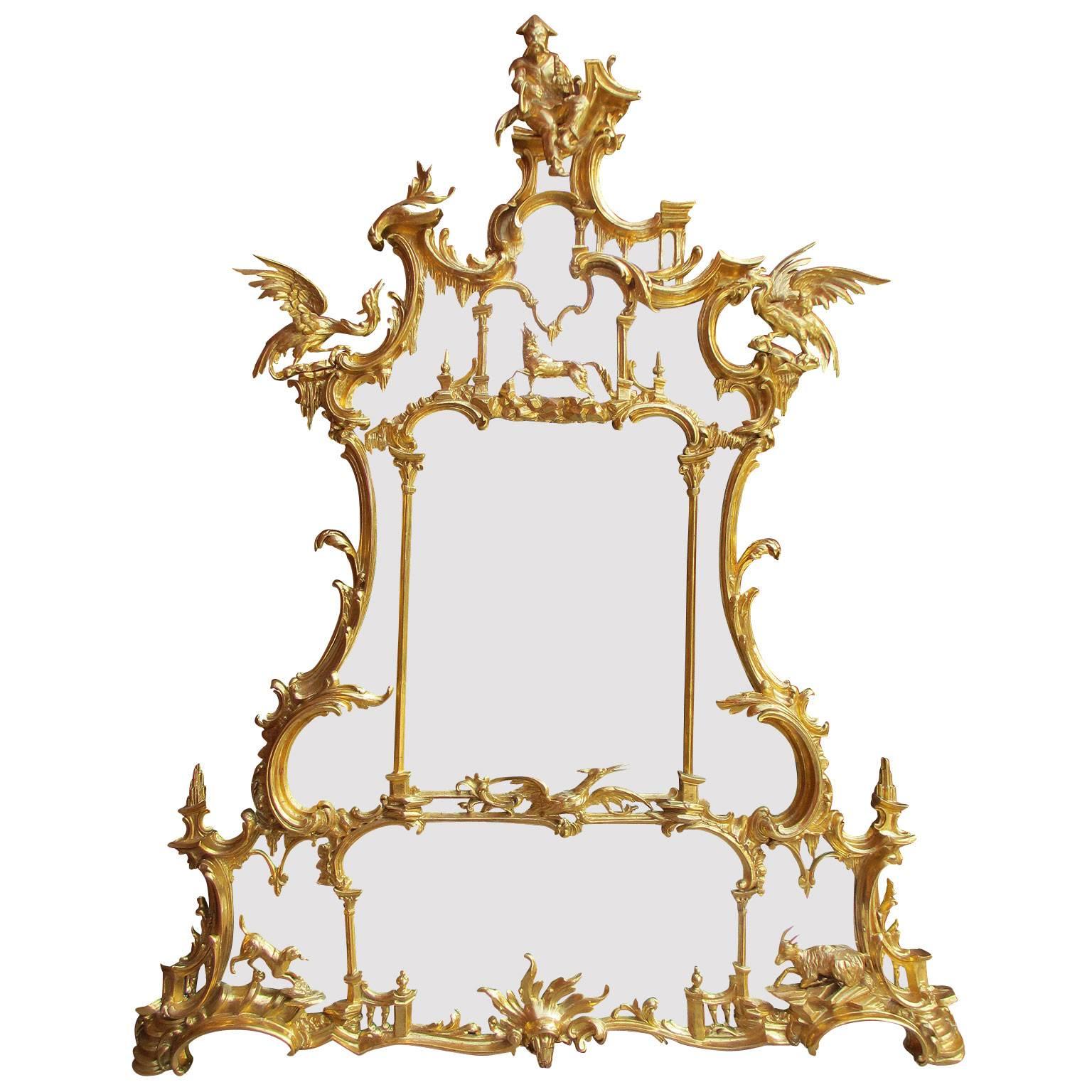 Fine 19th Century Chippendale Style Gilt-Wood Carved Mirror after Thomas Johnson