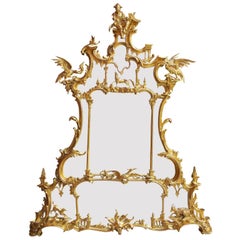 Retro English Chinese Chippendale Style Giltwood Wall Mirror manner of Thomas Johnson
