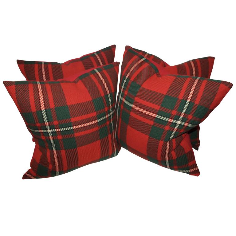 Pair of Plaid Wool Blanket Pillows For Sale at 1stdibs