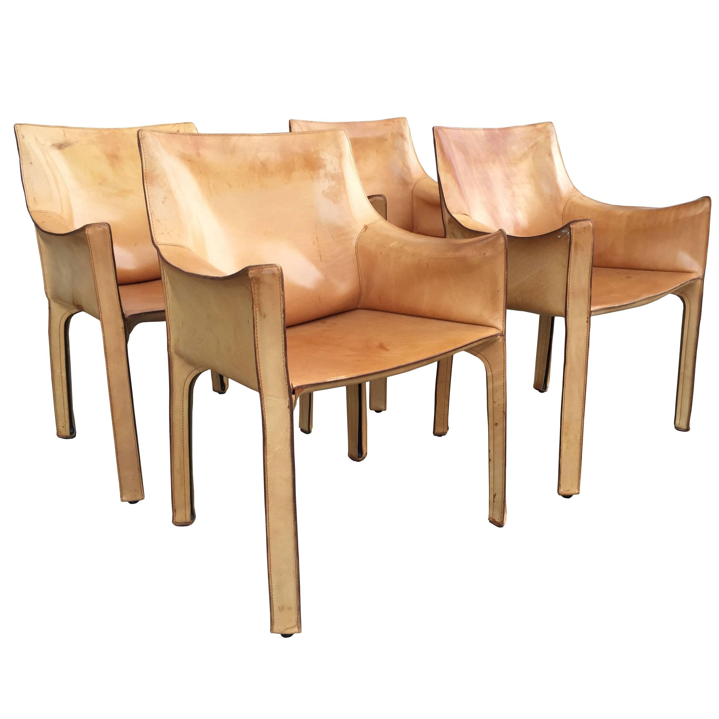 Set of Four "CAB" Leather Chairs by Antonio Bellini for Cassina