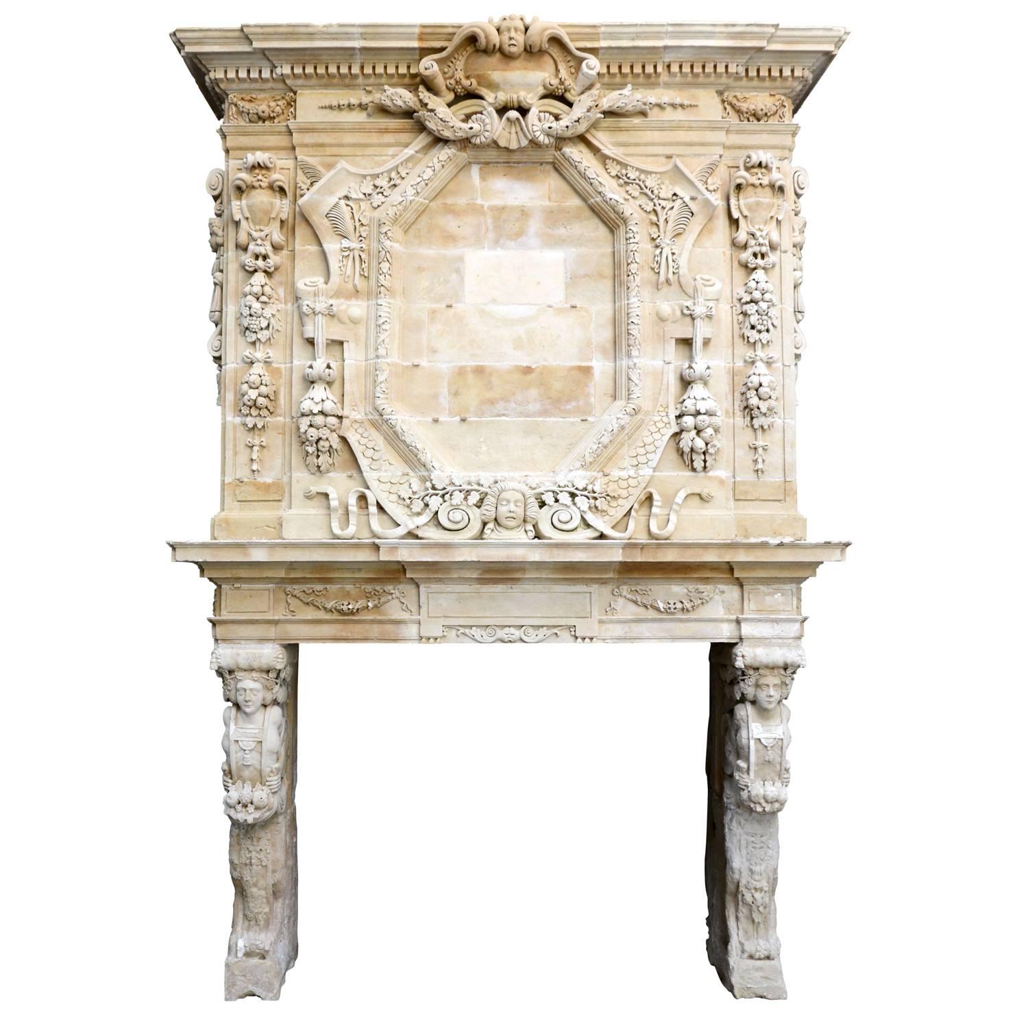 Limestone Fireplace Carved During the Reign of Louis XIV, 17th Century For Sale