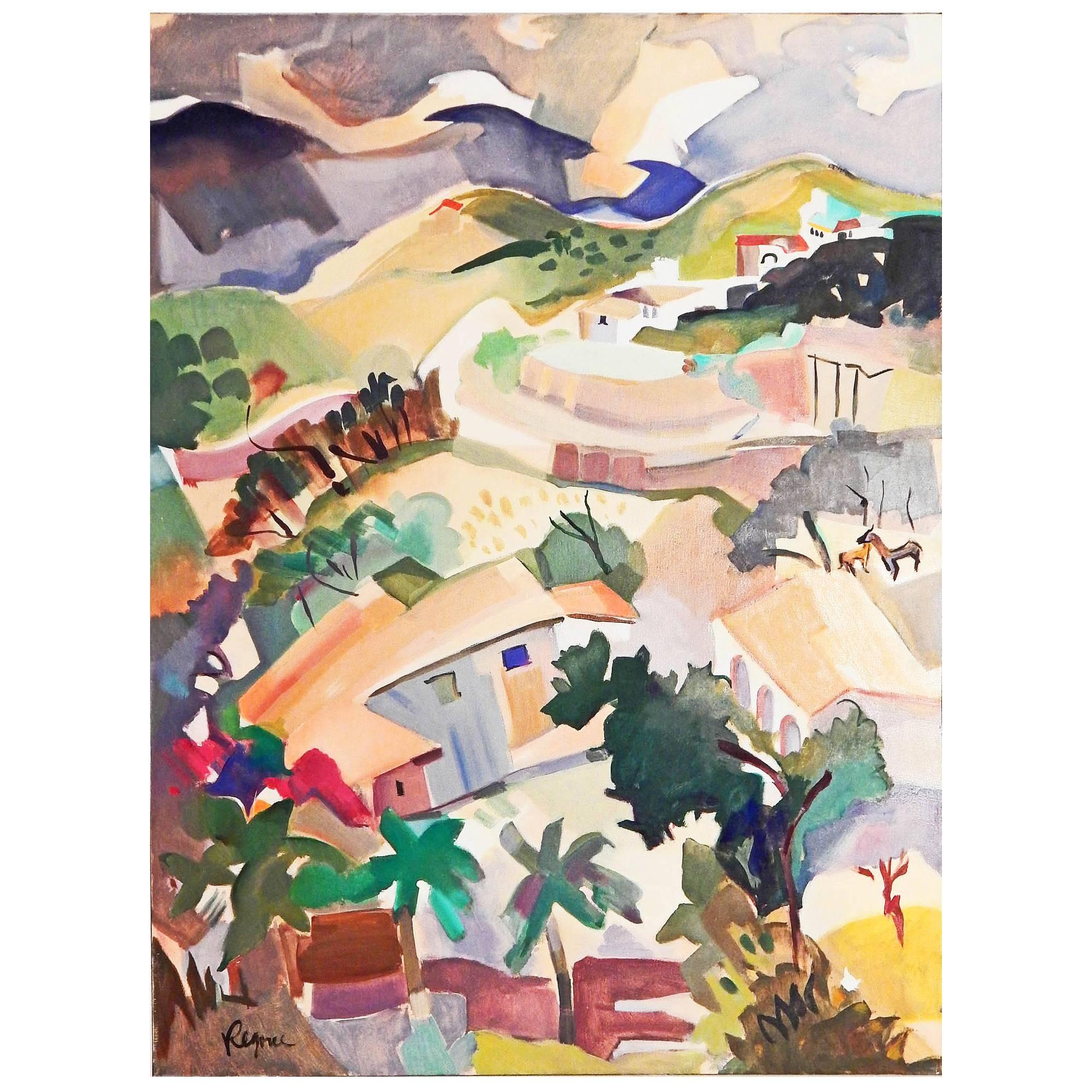 "Taxco Ranch, " Vividly Hued Mid-Century Painting of Mexican Landscape
