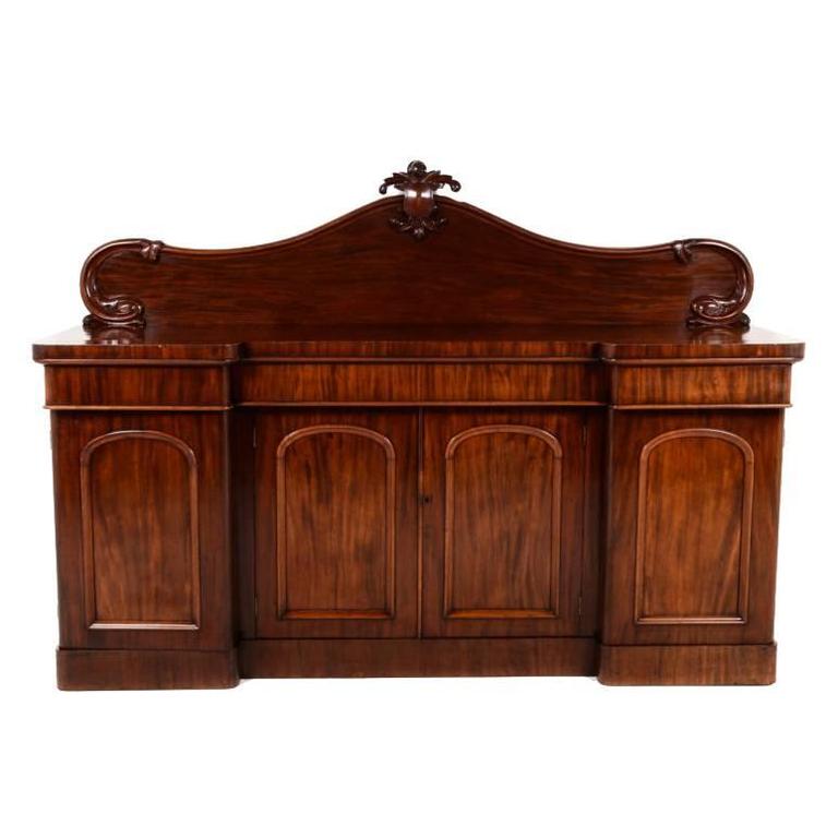 Large Antique English Victorian Mahogany Breakfront Sideboard at