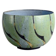Unique Stoneware Bowl with Hand-painted Glaze Detail by Julie Hom, Denmark, 1984