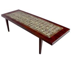 Danish Modern Rosewood Coffee Table with Hand Crafted Tiles by Severin Hansen Jr