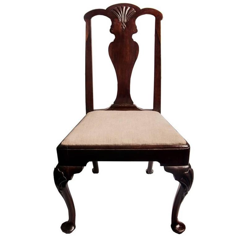 Early King George II Irish Mahogany Side Chair Exaggerated Pad Feet 18th Century For Sale