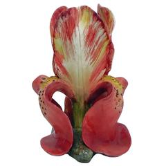 19th Century Majolica Pink and Yellow Iris Vase Massier