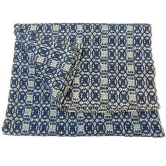 Antique Double Weave Americana Blue and White Coverlet