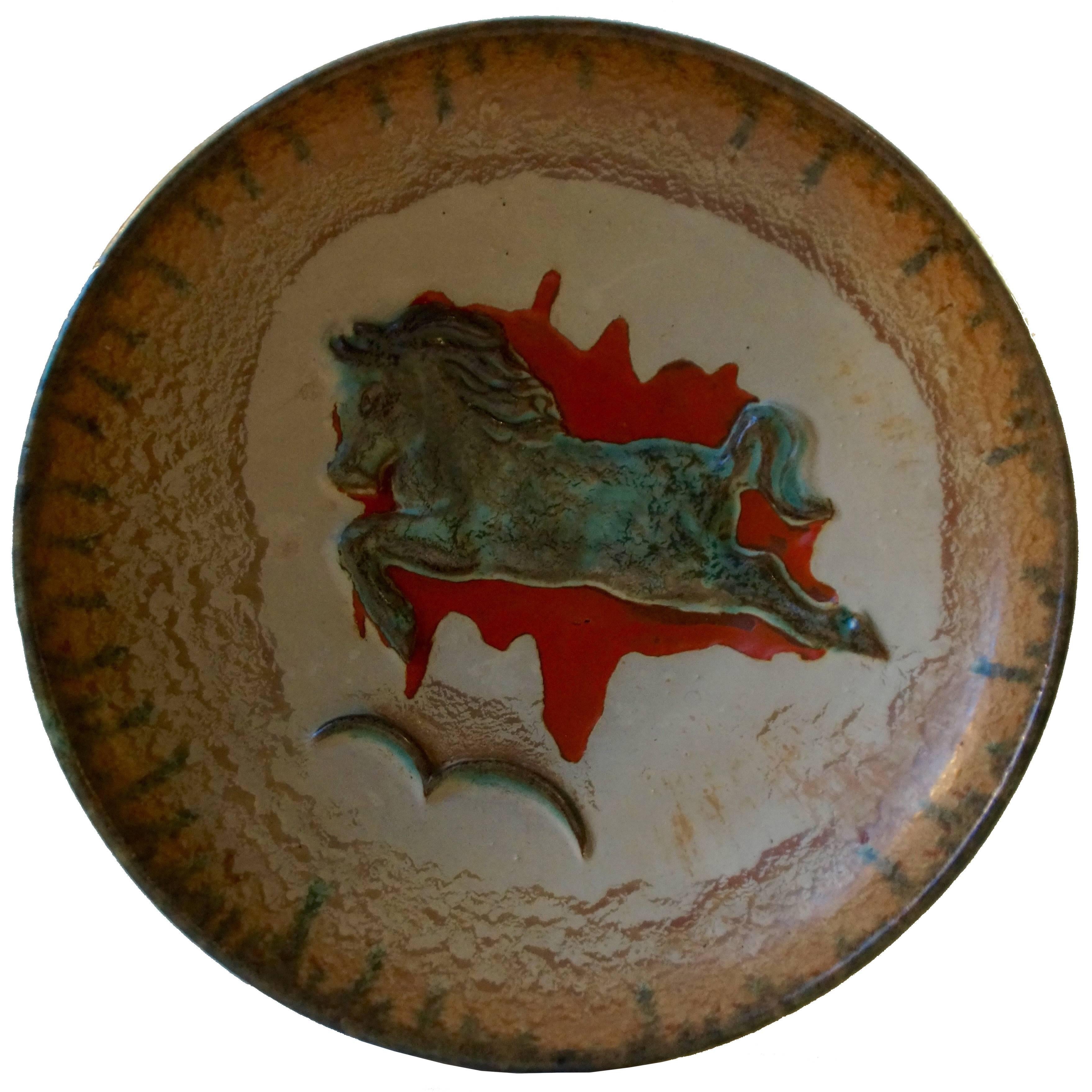 Unusual Mid-Century Stoneware Centrepiece 'Horse' Bowl by John Anderson Hoganas