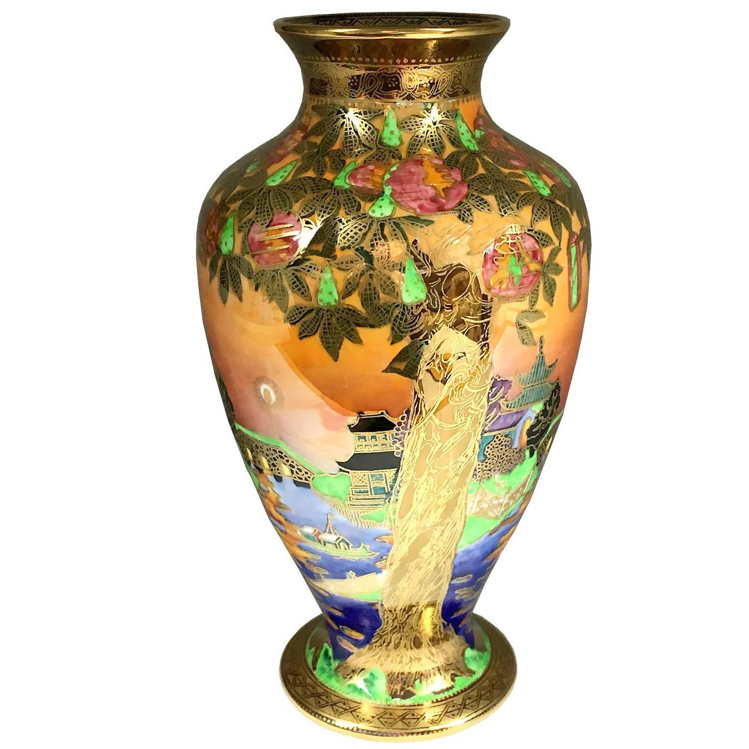 Wedgwood Porcelain Art Deco Fairyland Lustre Willow Vase For Sale