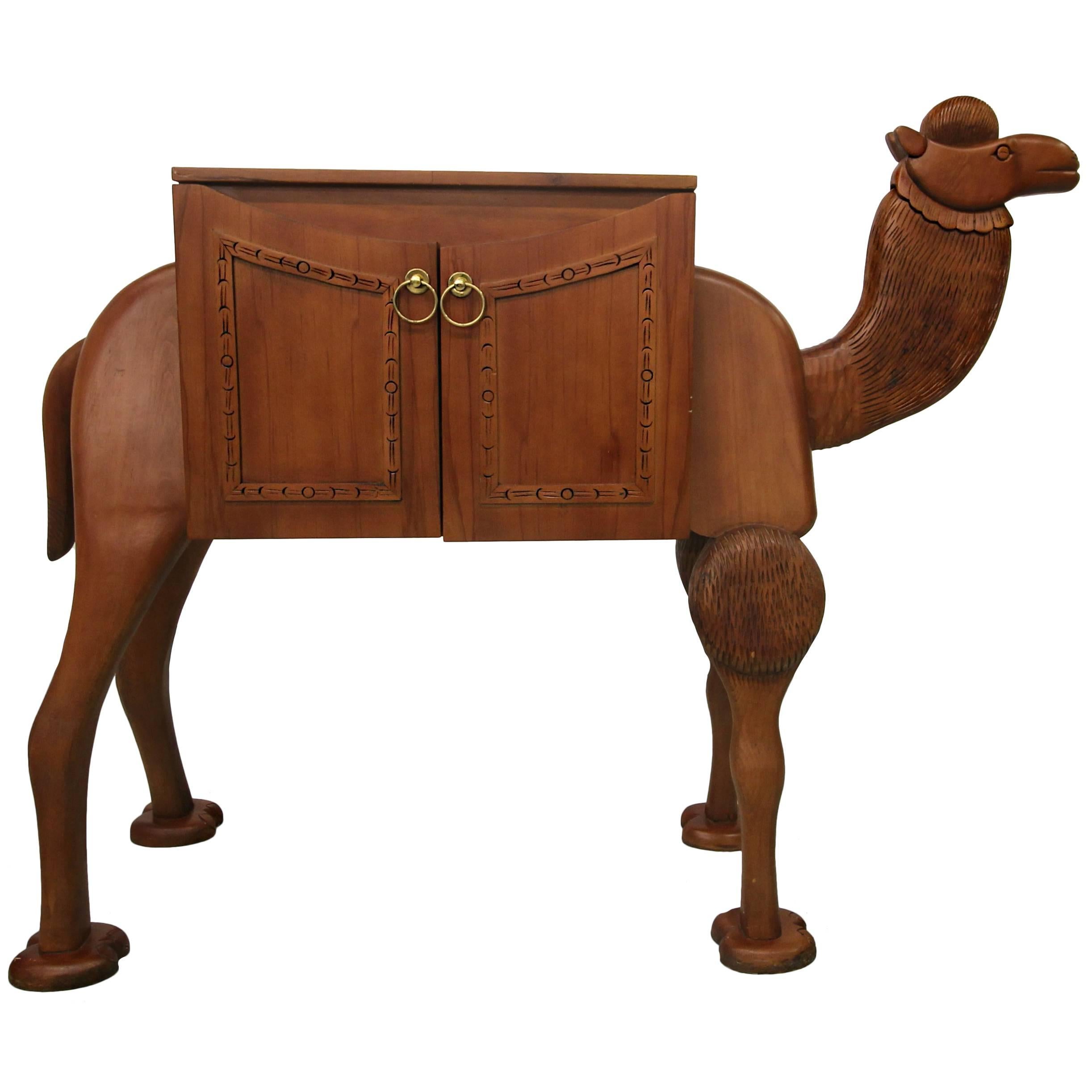Rare Vintage Hand-Carved Turkish Camel Liquor Cabinet Bar
