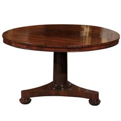 19th Century English Rosewood Centre Table with Pedestal Base and Bun Feet