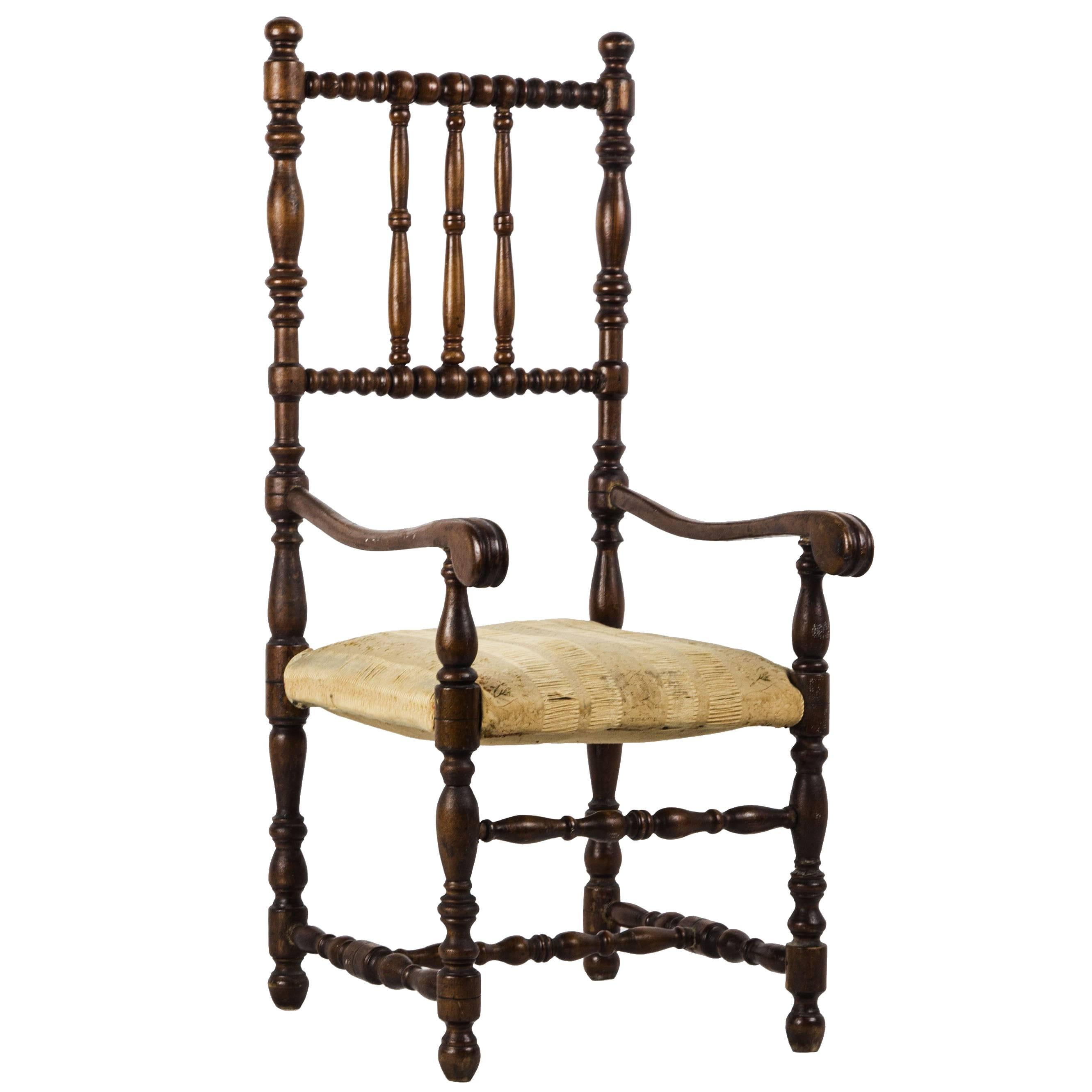 Louis XIII Style Doll's Walnut Open Armchair Furniture France