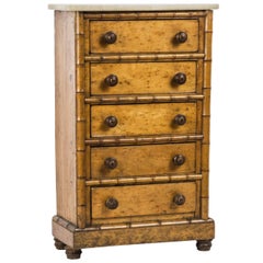 Doll's Marble-Top Bird's Eye Maple and Faux Bamboo Highboy Furniture, France