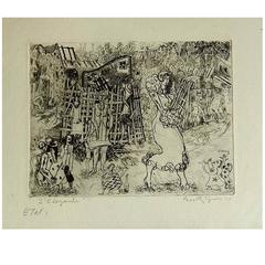 British Printmaker Anthony Gross Etching, 1930, "L'elegante"