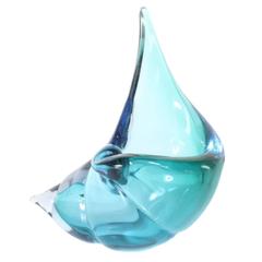 Blue Murano Glass Shell, circa 1960 Blue Murano Glass Shell, circa 1960