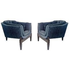 Pair of Low Tufted Three Legged Lounge Chairs in the Style of Adrain Pearsall