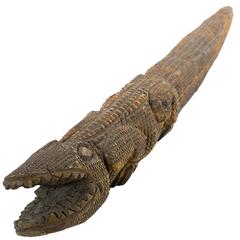 Folky Carved Wooden Alligator
