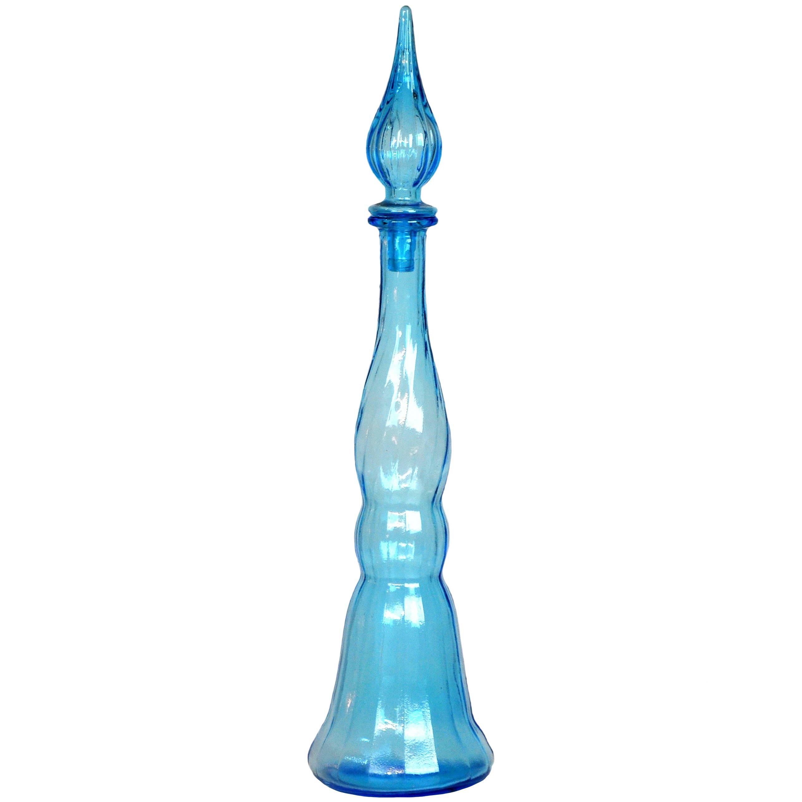 Empoli Italian Art Glass Sky Blue Decanter