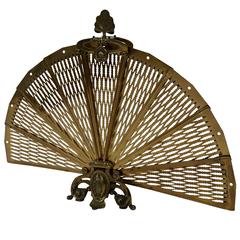 Antique French Brass Pierced Folding Fan Fire Screen, circa 1900