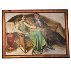 1940s Glamorous Illustration Painting on Canvas