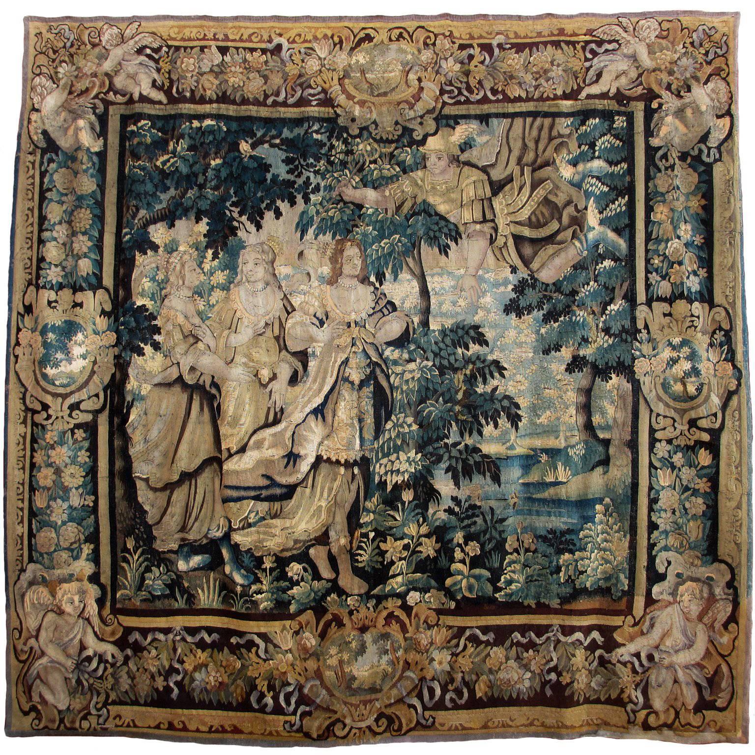 Franco-Flemish 18th Century Figural Tapestry Allegorical to "Triumph & Love" For Sale