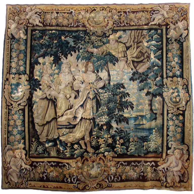 Tapisserie Murale Ancienne Française, Décor Romantique Floral, 100% Coton, 121x95cm, Vintage