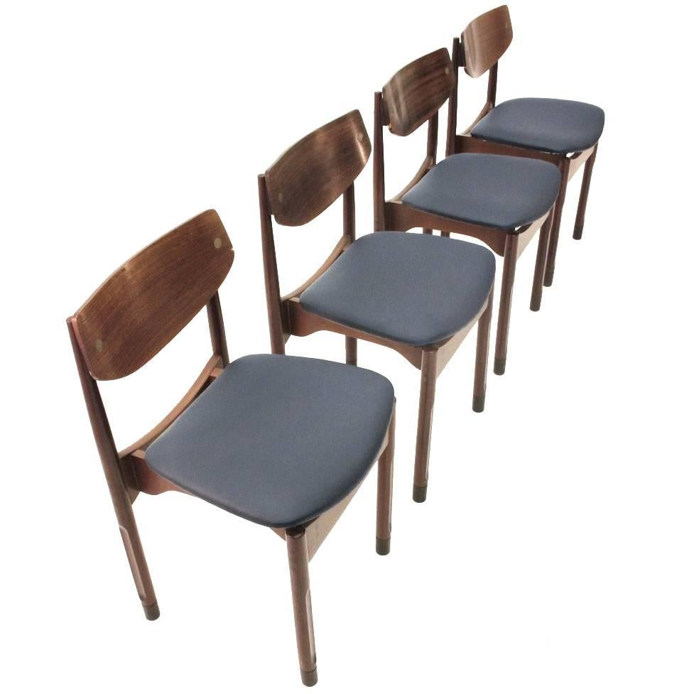 Italian Rosewood and Eco Leather Chairs, Set of Four, 1950s