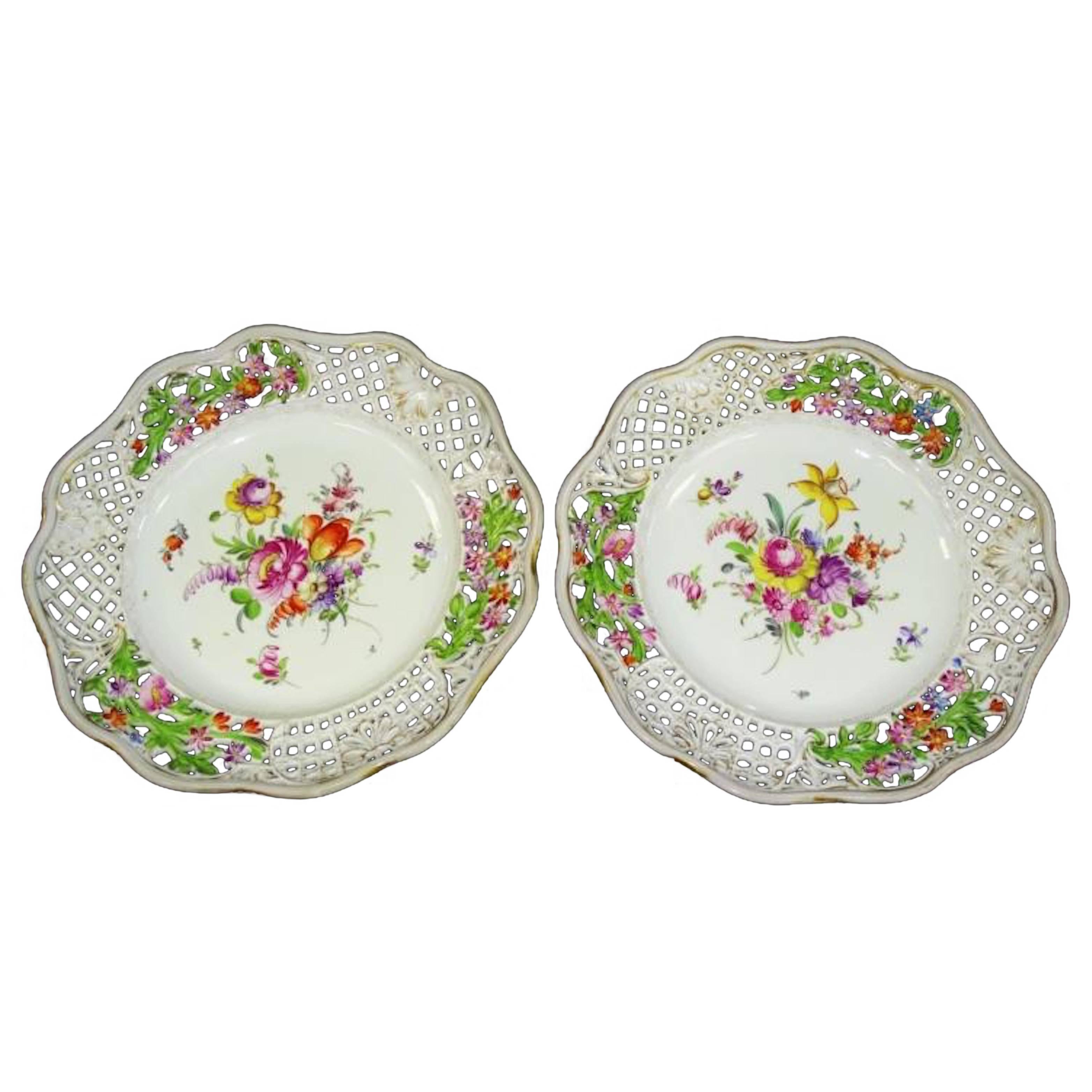 Pair of Two 19th Century Dresden-Meissen German Porcelain Cake Stands or Tazzas