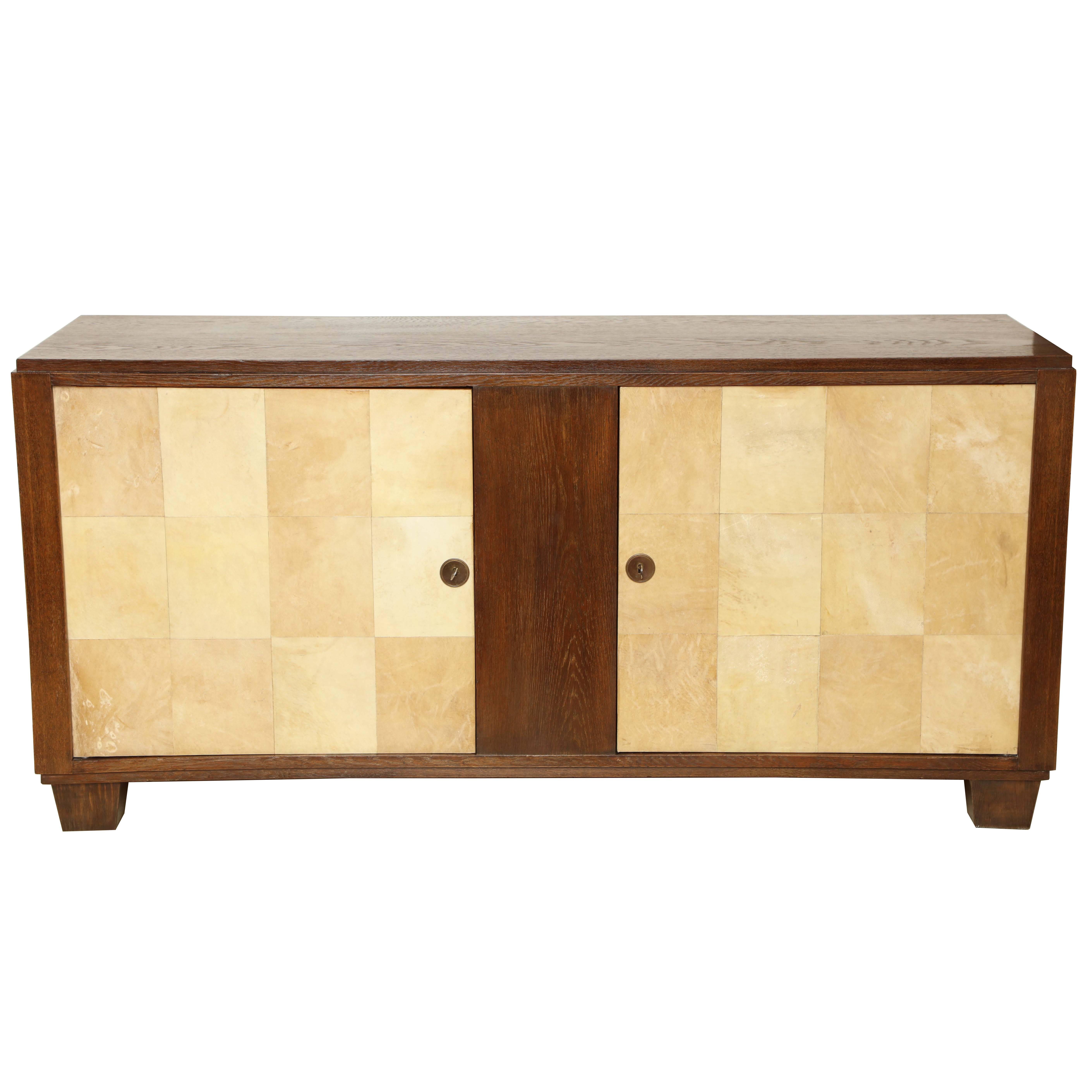 Mid-Century French Oak Credenza with Parchment Clad Doors, circa 1950