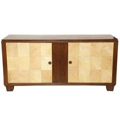 Mid-Century French Oak Credenza with Parchment Clad Doors, circa 1950