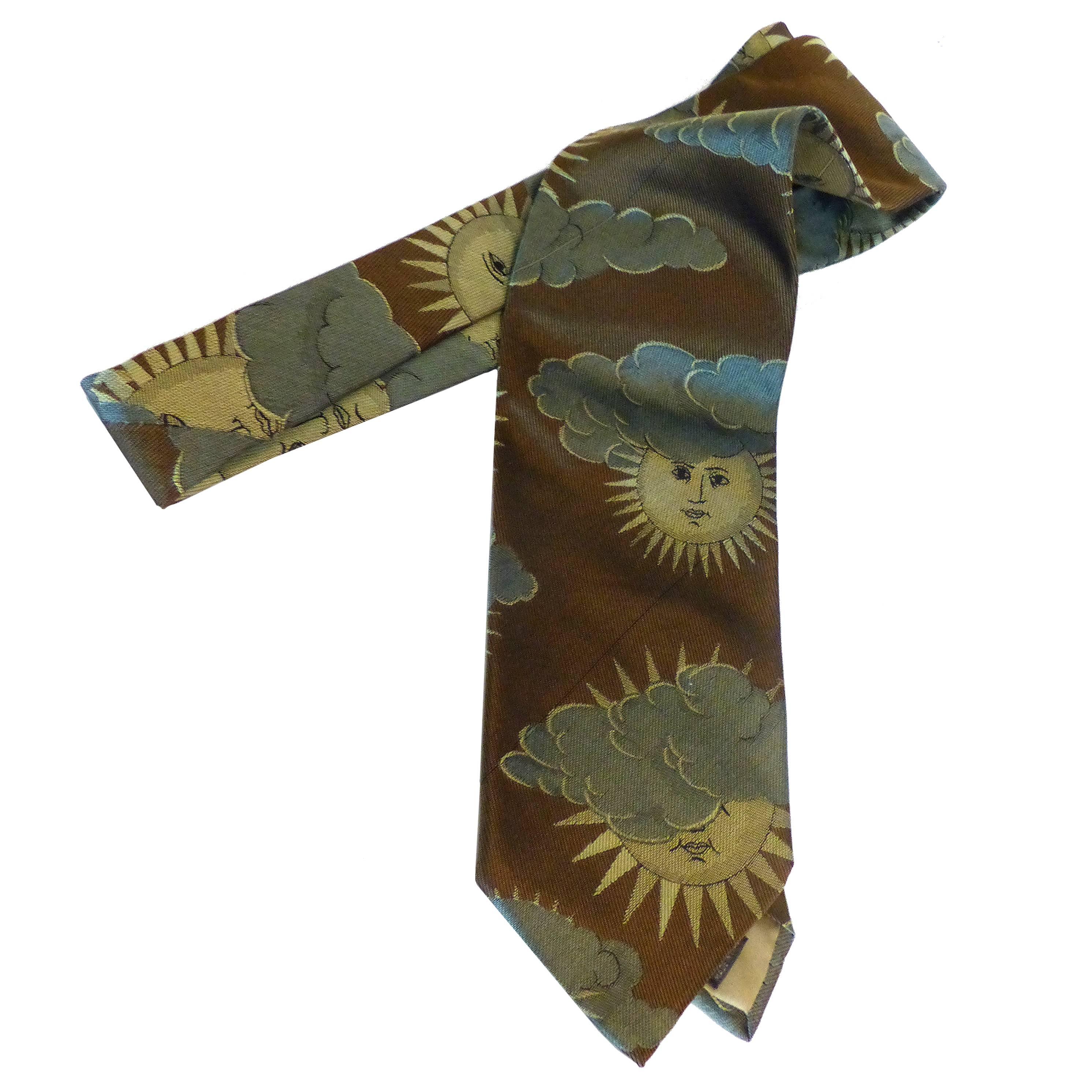 Mid-Century Fornasetti Silk Tie with Sun and Cloud Motif