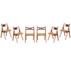 Teak Dining Chairs by Hans Wegner Sawbuck CH29, Set of Six