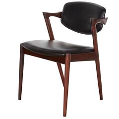 Kai Kristiansen Black Leather Dining Chairs, Set of Four