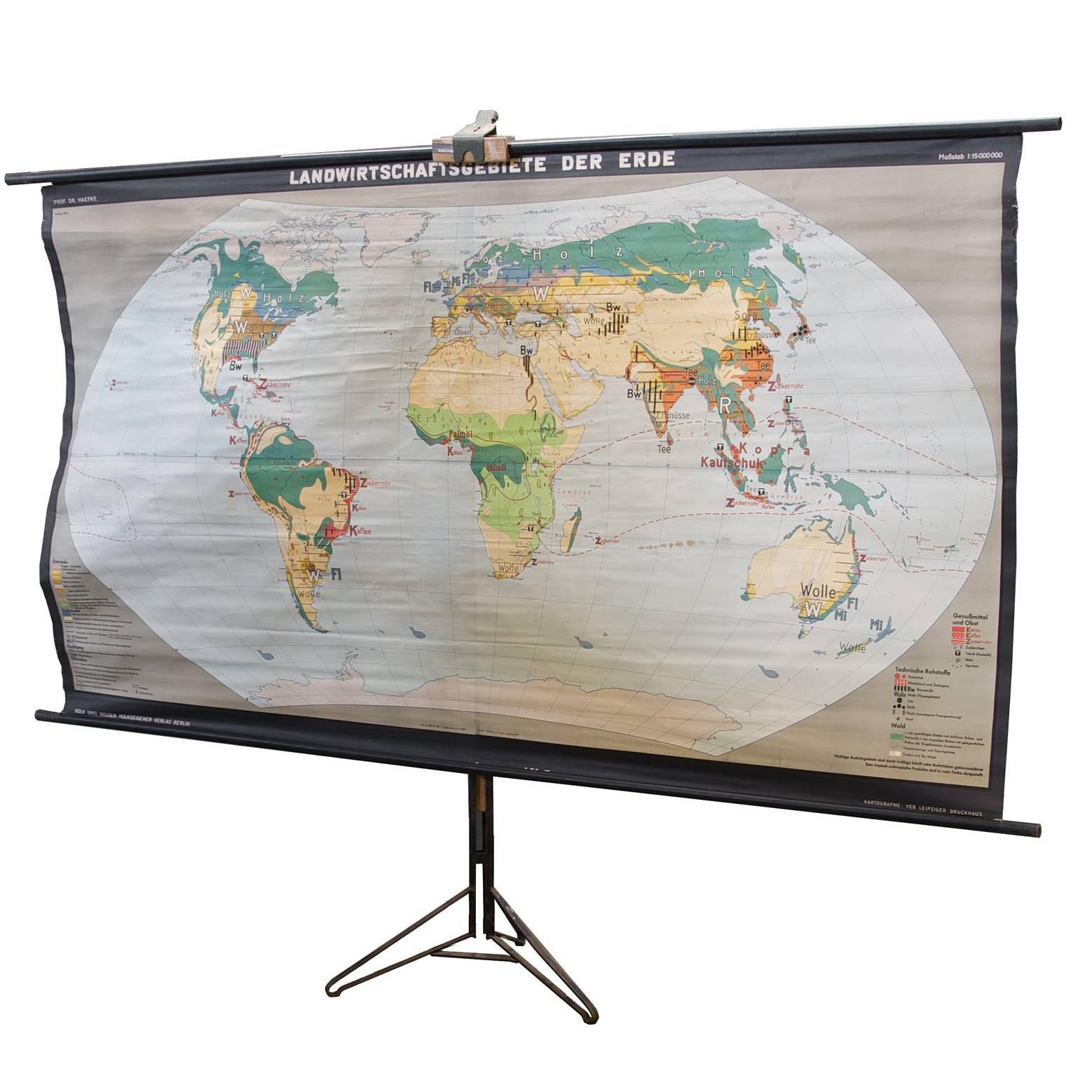 Massive German Map Poster Stand Holder with World Economy Map