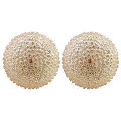 Pair of Round Textured Glass Limburg Flush Mounts 2