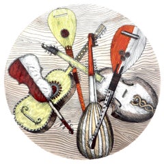 Piero Fornasetti Plate with a Variety of Musical Instruments
