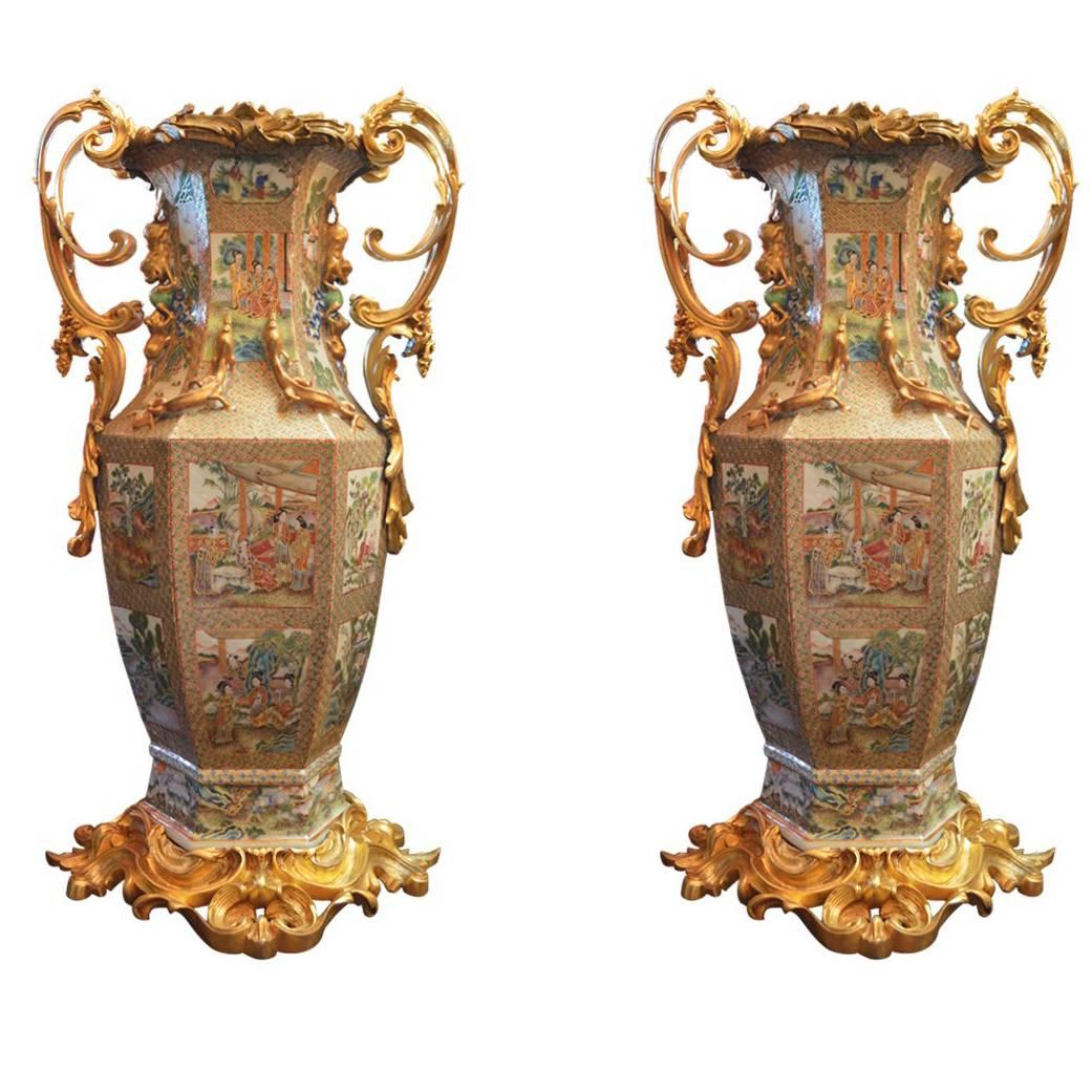 Magnificent Tall Antique Chinese Royal Canton Family Rose Medallion Vases