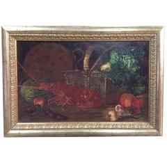 Spanish Painting "Still Life with Lobster" Signed and Dated 1883 10