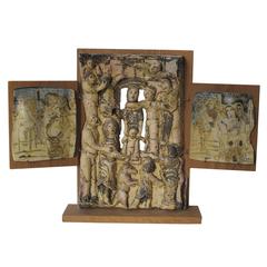 Vintage Lies Cosijn, Stoneware Triptych on Wooden Boards, 1997