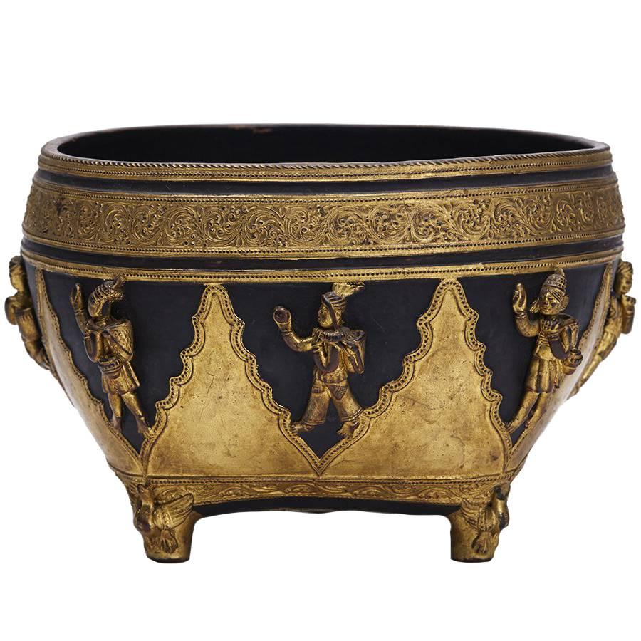 Antique Indian/Tibetan Figural Lacquer Bowl, 19th Century