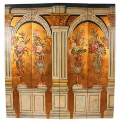 Fine Quality Neoclassical Paint and Gilt Decorated Four-Panel Screen