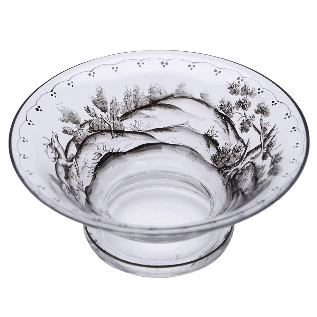 Josef Lenhardt Steinschonau Schwarzlot Glass Bowl, 19th-20th Century For Sale