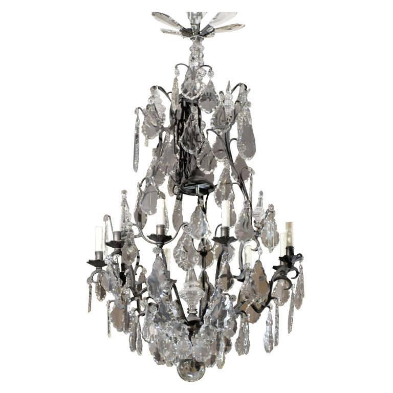 Large Early 20th Century Louis XV Style Crystal and Bronze Nine-Light Chandelier For Sale