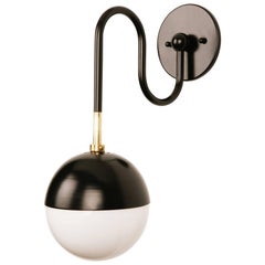 Balise Sconce In Black Powder-Coated Steel With An Opal Glass Globe