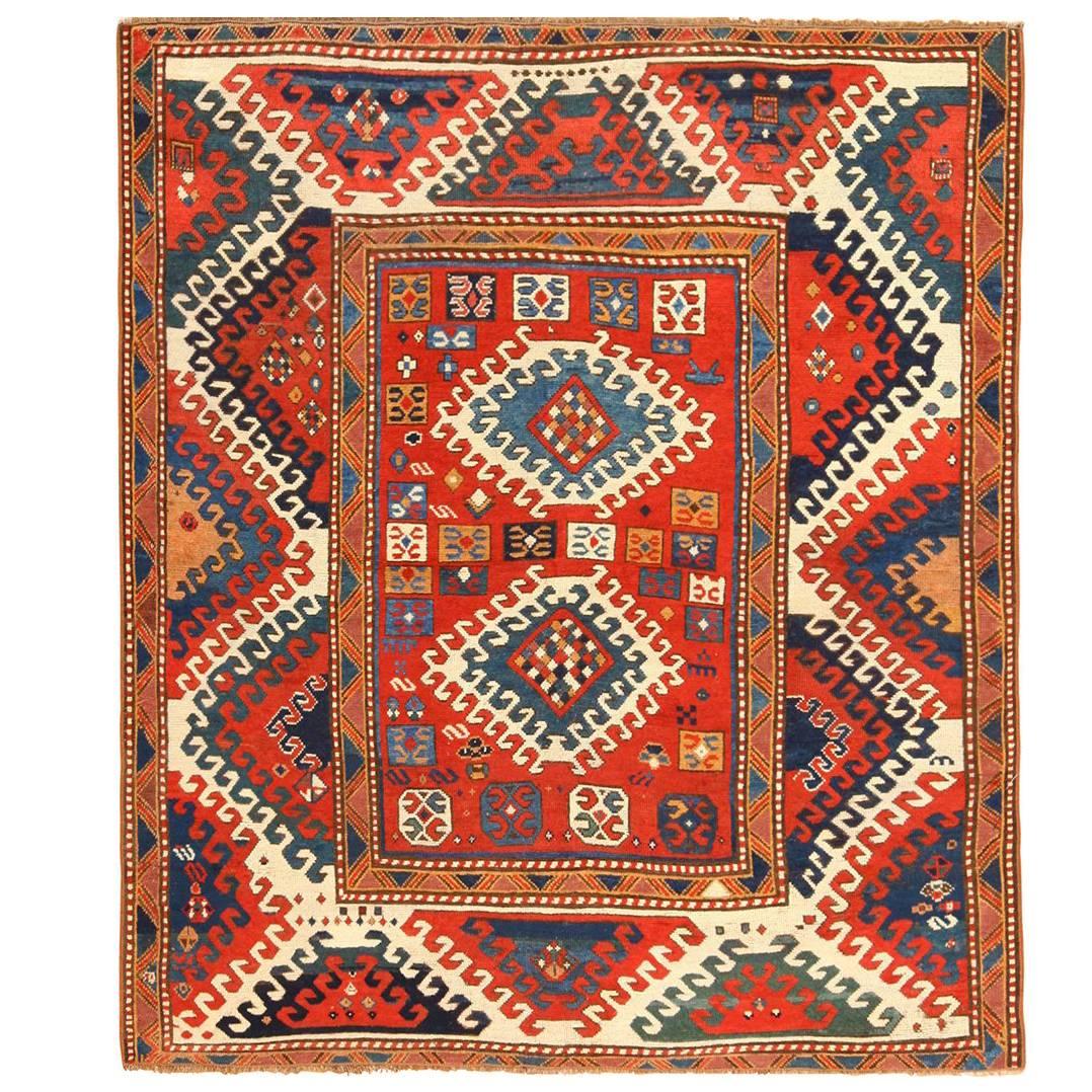 Antique Tribal Caucasian Borchalou Kazak Rug. Size 5 ft 2 in x 6 ft at